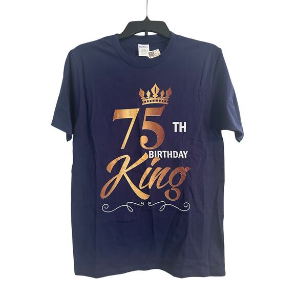 NWOT Port and Company Men's Cut Dark Blue 75th Birthday King T Shirt Size Small - Picture 1 of 3